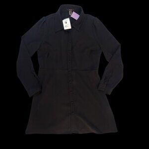 NWT Forever 21 Button Up Dress Black Long Sleeve Size XL Collared Short